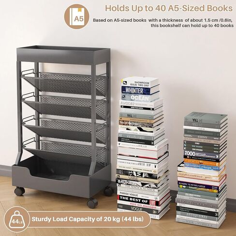 UMDONX Modern Mobile Book Cart Single-Sided Rolling Bookshelf with Metal Top & Base, Premium Snap-in Shelves, Heavy Duty & Elegant Storage for Home Study, Office, Classroom Black in Saudi Arabia