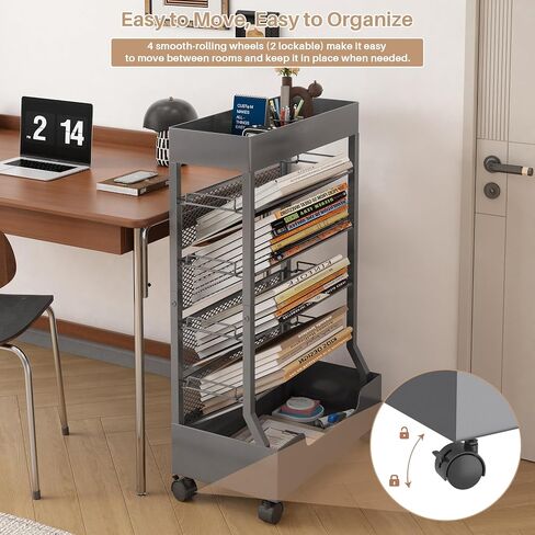 UMDONX Modern Mobile Book Cart Single-Sided Rolling Bookshelf with Metal Top & Base, Premium Snap-in Shelves, Heavy Duty & Elegant Storage for Home Study, Office, Classroom Black in Saudi Arabia