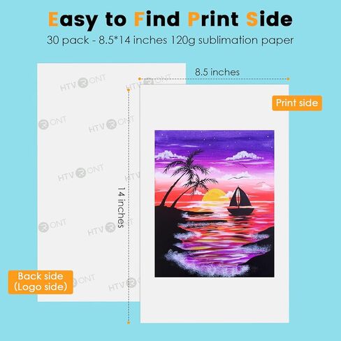 HTVRONT SUBLIMATION PAPER 8.5x14 بوصة - 30 ورقة نقل التسامي ورقة متوافقة مع طابعة نفث الحبر ، من السهل نقل 120 ورقة تسمية GSM للبهلوانات ، القمصان ، الكوارث in Kuwait