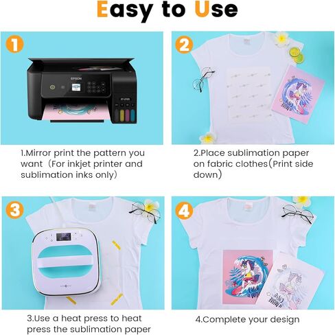 HTVRONT SUBLIMATION PAPER 8.5x14 بوصة - 30 ورقة نقل التسامي ورقة متوافقة مع طابعة نفث الحبر ، من السهل نقل 120 ورقة تسمية GSM للبهلوانات ، القمصان ، الكوارث in Kuwait