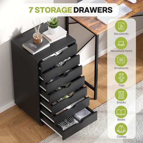 صدر ديلوكس البسيط 7-drawer ، خزانة ملفات المكاتب مع عجلات ، أسود in Saudi Arabia