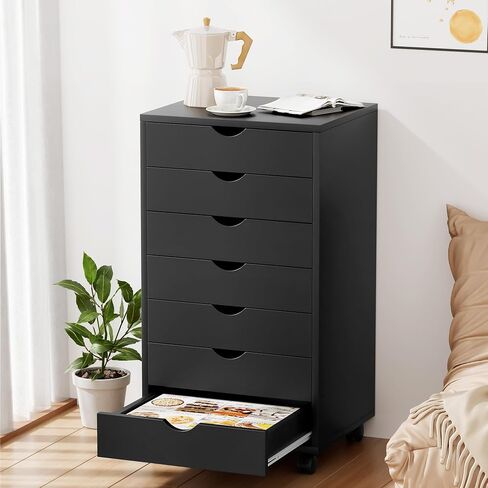 صدر ديلوكس البسيط 7-drawer ، خزانة ملفات المكاتب مع عجلات ، أسود in Saudi Arabia