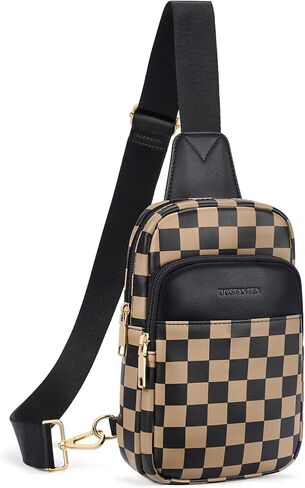BOSTANTEN Sling Bag Quilted Crossbody Bags for Women Cross Body Purse Leather Fanny Pack with Adjustable Guitar Strap in Saudi Arabia
