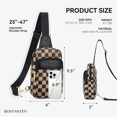 BOSTANTEN Sling Bag Quilted Crossbody Bags for Women Cross Body Purse Leather Fanny Pack with Adjustable Guitar Strap in Saudi Arabia