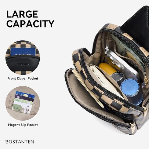 BOSTANTEN Sling Bag Quilted Crossbody Bags for Women Cross Body Purse Leather Fanny Pack with Adjustable Guitar Strap in Saudi Arabia