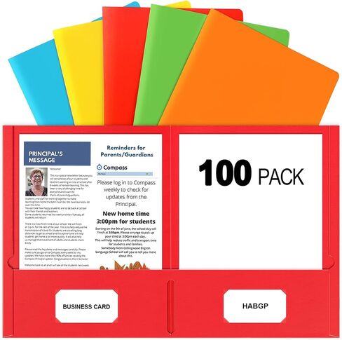 HABGP Plastic Folders with Pockets, 6 Color Heavy Duty Two Pocket Folder Business Card Holder for Office High School in Kuwait