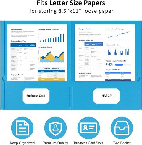 HABGP Plastic Folders with Pockets, 6 Color Heavy Duty Two Pocket Folder Business Card Holder for Office High School in Kuwait