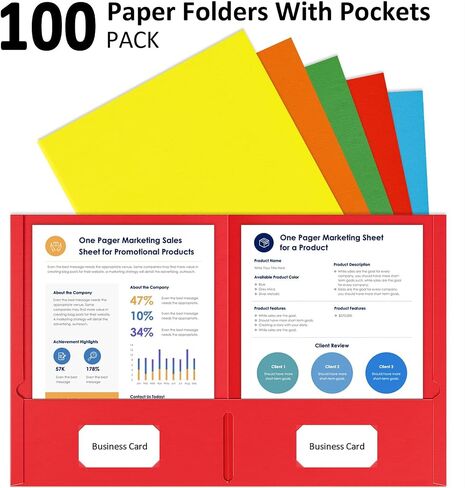 HABGP Plastic Folders with Pockets, 6 Color Heavy Duty Two Pocket Folder Business Card Holder for Office High School in Kuwait