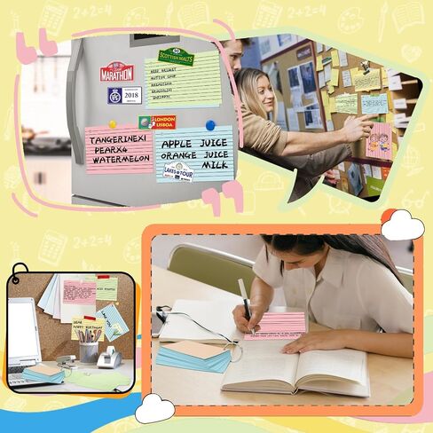 بطاقات فلاش 3 × 5 بوصة تحكم بطاقات الفهرس الملونة مع رنين الملاحظات المبطنة لتناول المكتب والمنزل والمدرسة الدراسة ، 200 عدد in Saudi Arabia