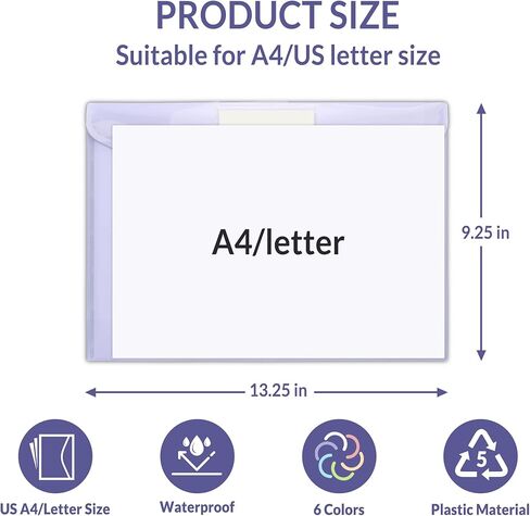 SUNEE 12 Pack Plastic Plastic Occants ، مجلدات لمستند حجم الحروف A4 ، مجلدات ملفات بولي مع جيوب الملصقات لمستلزمات العمل المنظم للمكاتب المنزلية ، 6 ألوان in Saudi Arabia
