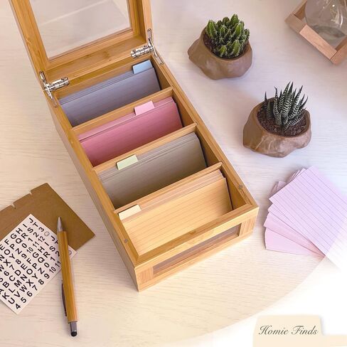 مجموعة بطاقة Bamboo Index Card - حامل بطاقة فهرس 3 × 5 مع فواصل وبطاقات موراندي - صندوق وصفة خشبية مع غطاء (يحمل 1200 بطاقة) in Kuwait