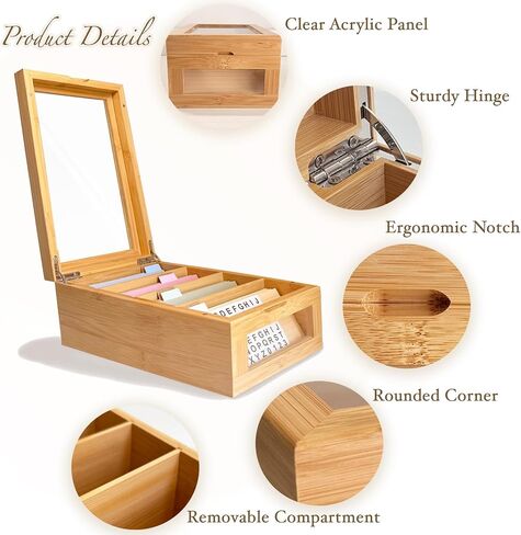 مجموعة بطاقة Bamboo Index Card - حامل بطاقة فهرس 3 × 5 مع فواصل وبطاقات موراندي - صندوق وصفة خشبية مع غطاء (يحمل 1200 بطاقة) in Kuwait