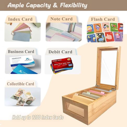 مجموعة بطاقة Bamboo Index Card - حامل بطاقة فهرس 3 × 5 مع فواصل وبطاقات موراندي - صندوق وصفة خشبية مع غطاء (يحمل 1200 بطاقة) in Kuwait