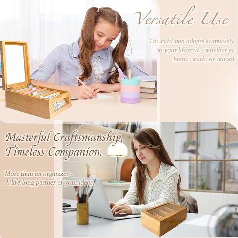 مجموعة بطاقة Bamboo Index Card - حامل بطاقة فهرس 3 × 5 مع فواصل وبطاقات موراندي - صندوق وصفة خشبية مع غطاء (يحمل 1200 بطاقة) in Kuwait