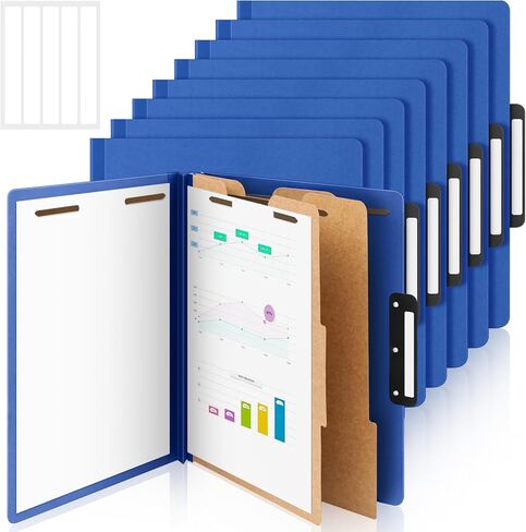 Henoyso 12 Pcs Classification Folders with Prongs, 2 Dividers, 1/3-cut Flat Tab, 3 Inch Expansion, 60 Stickers, Letter Size Blue File Folder with Fasteners for Medical Law Files Office Reports in Saudi Arabia