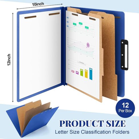Henoyso 12 Pcs Classification Folders with Prongs, 2 Dividers, 1/3-cut Flat Tab, 3 Inch Expansion, 60 Stickers, Letter Size Blue File Folder with Fasteners for Medical Law Files Office Reports in Saudi Arabia