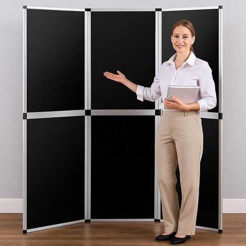 Geelin 6 Panel Trade Show Board 70.8 "× 70.8" نظام لوحة عرض محمول قابلة للطي ، شاشة عرض طاولة واحدة كبيرة ، خطاف وحلق ، نسيج تقبلي ، أسود in Saudi Arabia