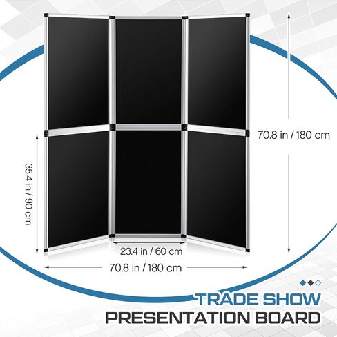 Geelin 6 Panel Trade Show Board 70.8 "× 70.8" نظام لوحة عرض محمول قابلة للطي ، شاشة عرض طاولة واحدة كبيرة ، خطاف وحلق ، نسيج تقبلي ، أسود in Saudi Arabia