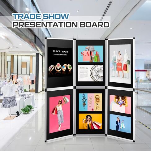 Geelin 6 Panel Trade Show Board 70.8 "× 70.8" نظام لوحة عرض محمول قابلة للطي ، شاشة عرض طاولة واحدة كبيرة ، خطاف وحلق ، نسيج تقبلي ، أسود in Saudi Arabia