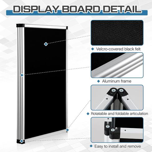 Geelin 6 Panel Trade Show Board 70.8 "× 70.8" نظام لوحة عرض محمول قابلة للطي ، شاشة عرض طاولة واحدة كبيرة ، خطاف وحلق ، نسيج تقبلي ، أسود in Saudi Arabia
