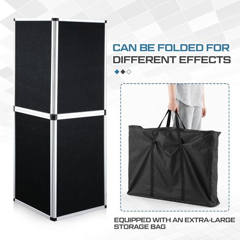 Geelin 6 Panel Trade Show Board 70.8 "× 70.8" نظام لوحة عرض محمول قابلة للطي ، شاشة عرض طاولة واحدة كبيرة ، خطاف وحلق ، نسيج تقبلي ، أسود in Saudi Arabia