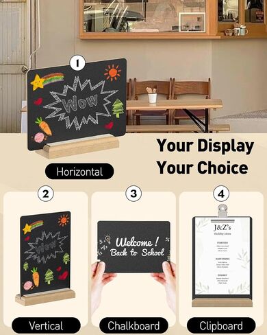 علامة UniClife الصغيرة على السبورة مع علامات Stand & Chalk ، 5.9 × 8 بوصة ، لوحة الطباشير الخشبية على الوجهين على الجداول ، لوحة الرسائل القابلة لإعادة الاستخدام ، لوحة القائمة لمطعم حفل الزفاف مطعم الطعام in Saudi Arabia