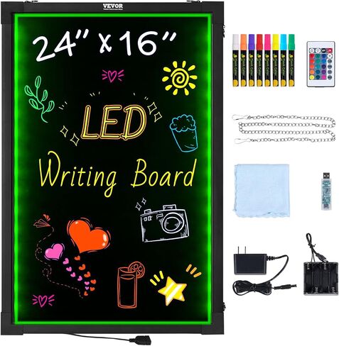 لوحة كتابة الرسائل LED Vevor ، 24 "x16" من الطباشير المضاءة المضيئة ، لوحة علامة قائمة تأثير النيون ، لوحة الرسم مع 8 علامات الطباشير الفلورية والتحكم عن بعد ، لمتجر الزفاف المنزل in Saudi Arabia