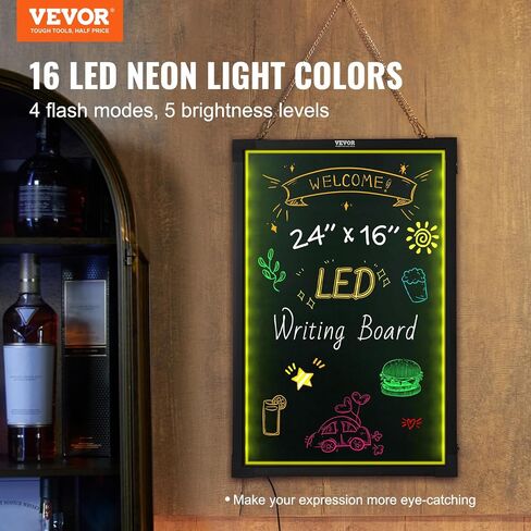 لوحة كتابة الرسائل LED Vevor ، 24 "x16" من الطباشير المضاءة المضيئة ، لوحة علامة قائمة تأثير النيون ، لوحة الرسم مع 8 علامات الطباشير الفلورية والتحكم عن بعد ، لمتجر الزفاف المنزل in Saudi Arabia