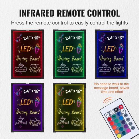لوحة كتابة الرسائل LED Vevor ، 24 "x16" من الطباشير المضاءة المضيئة ، لوحة علامة قائمة تأثير النيون ، لوحة الرسم مع 8 علامات الطباشير الفلورية والتحكم عن بعد ، لمتجر الزفاف المنزل in Saudi Arabia
