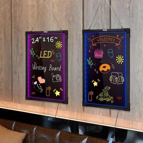 لوحة كتابة الرسائل LED Vevor ، 24 "x16" من الطباشير المضاءة المضيئة ، لوحة علامة قائمة تأثير النيون ، لوحة الرسم مع 8 علامات الطباشير الفلورية والتحكم عن بعد ، لمتجر الزفاف المنزل in Saudi Arabia