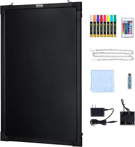 لوحة كتابة الرسائل LED Vevor ، 24 "x16" من الطباشير المضاءة المضيئة ، لوحة علامة قائمة تأثير النيون ، لوحة الرسم مع 8 علامات الطباشير الفلورية والتحكم عن بعد ، لمتجر الزفاف المنزل in Saudi Arabia