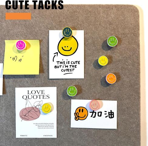 24 Smiley Face Decorative Push Pins, Cute Bulletin Board Push Pins, Thumbtacks for Cork Boards, Office Organization, or Home Décor (24-Colourful) in Kuwait