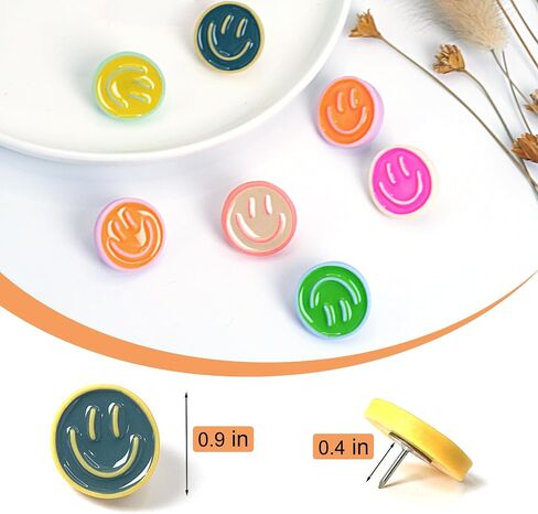 24 Smiley Face Decorative Push Pins, Cute Bulletin Board Push Pins, Thumbtacks for Cork Boards, Office Organization, or Home Décor (24-Colourful) in Kuwait