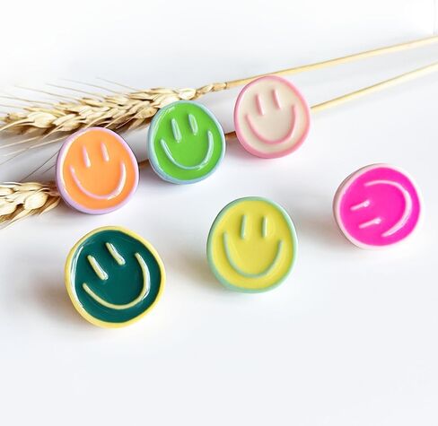 24 Smiley Face Decorative Push Pins, Cute Bulletin Board Push Pins, Thumbtacks for Cork Boards, Office Organization, or Home Décor (24-Colourful) in Kuwait