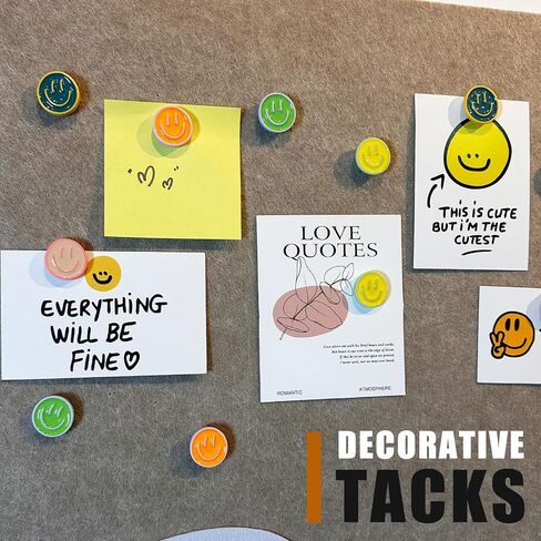 24 Smiley Face Decorative Push Pins, Cute Bulletin Board Push Pins, Thumbtacks for Cork Boards, Office Organization, or Home Décor (24-Colourful) in Kuwait
