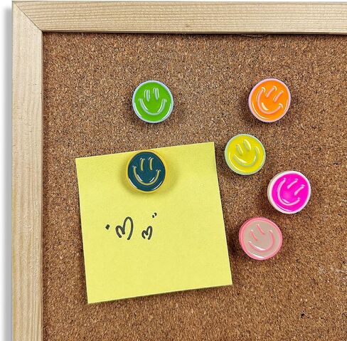 24 Smiley Face Decorative Push Pins, Cute Bulletin Board Push Pins, Thumbtacks for Cork Boards, Office Organization, or Home Décor (24-Colourful) in Kuwait