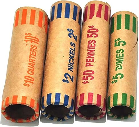 L LIKED Preformed Coin Wrappers Rolls (128 Assorted) - Quarters, Pennies, Nickels and Dimes in Kuwait