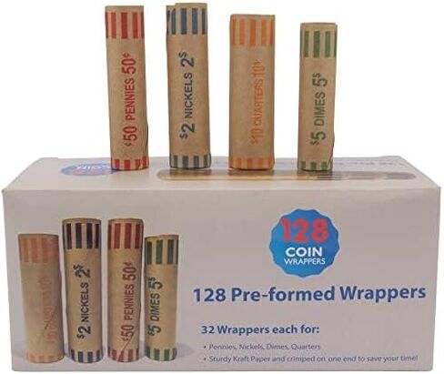 L LIKED Preformed Coin Wrappers Rolls (128 Assorted) - Quarters, Pennies, Nickels and Dimes in Kuwait