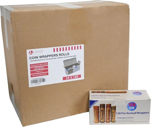 L LIKED Preformed Coin Wrappers Rolls (128 Assorted) - Quarters, Pennies, Nickels and Dimes in Kuwait