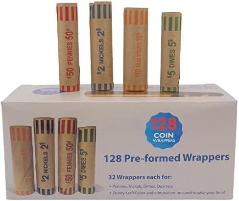 L LIKED Preformed Coin Wrappers Rolls (128 Assorted) - Quarters, Pennies, Nickels and Dimes in Kuwait