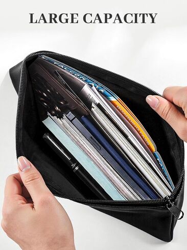 SMARTAKE Money Bags with Zipper, 2-Pack Bank Bags with Label, Waterproof Leather Money Pouches, for Cash Coin Bill Invoice Deposit Receipt Storage and Organize, 11.5 x 6.2 Inches (Black) in Kuwait