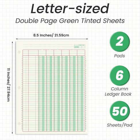 2 منصات 100 ورقة لوحة التحليل العمومي 3 عمود LEDGER 3 HOLE PUNCHENT LEDGER BOOK 8-1/2 X 11 LEDGER PAPER PAD DOUBL in Saudi Arabia