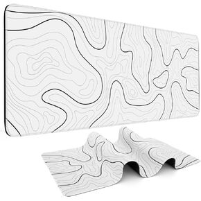 Mouse Pad Gaming Mousepad 31.5 x 11.8in Large Mouse Pad for Keyboard and Mouse with Anti-Slip Rubber Base, Keyboard Pad XL Mouse Mat for Home and Office（Black with White Topographic Line） in Saudi Arabia