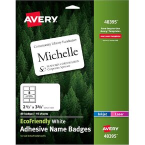Avery 48395 ملصقات شارة لاصقة ملصقات الصديقة للبيئة ، 2 1/3 × 3 3/8 ، أبيض ، 80/حزمة in Kuwait
