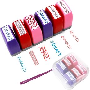 inking Self Stampp Set 6 Pack - Red & Blue Ink لمستندات المكتب | طوابع مطاطية مسبقة (تم استلامها ، معتمدة ، عاجلة ، مسودة) | طوابع مطاطية متينة للأوراق ورسائل البريد الإلكتروني والسجلات | بواسطة 6ugooes in Kuwait
