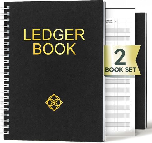 Zeno Ledger Book - 2 كتب محاسبة ليدجر للأعمال التجارية الصغيرة ، مخطط التمويل ، تعقب النفقات ، دفتر سجلات مسك الدفاتر ، جهاز تتبع الحساب ، دفتر جدول البيانات - Black in Kuwait
