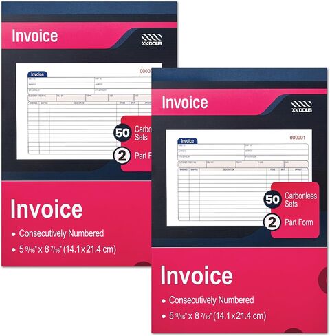 XKDOUS 2 Pack Invoice Book, 2-Part Carbonless, 5-9/16" x 8-7/16" Invoice Receipt Book for Small Business, 50 Sets per Book in Kuwait