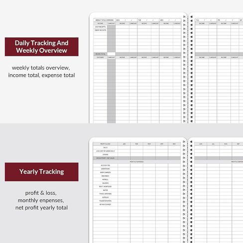 Income and Expense Log Book - Bookkeeping Record Book/Tracker/Small Business Ledger Book & Accounting, 8.5" x 10.5", Undated Record Book＆ Business Ledger, Durable Polypropylene Cover（Red) in Saudi Arabia