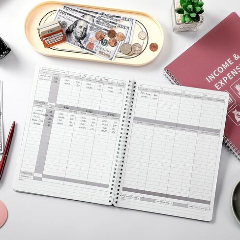 Income and Expense Log Book - Bookkeeping Record Book/Tracker/Small Business Ledger Book & Accounting, 8.5" x 10.5", Undated Record Book＆ Business Ledger, Durable Polypropylene Cover（Red) in Saudi Arabia