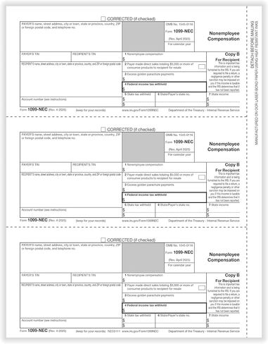 1099-NEC 4-Part ، 3-Up ، Mass Pysions Set (50 مستلم) in Saudi Arabia